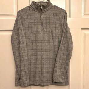 Topman Men’s 1/4 Zip Ling Sleeve Pullover, Size M. Gray Plaid.